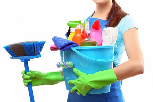 Carpet cleaners working safely in a residential or commercial space